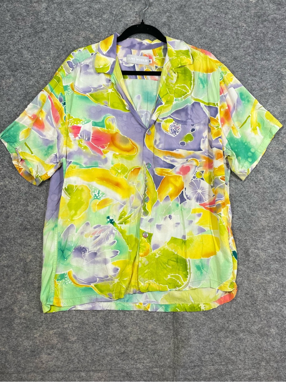 Vintage Jams World Hawaiian Shirt Medium Floral Watercolor Aloha Resort Summer